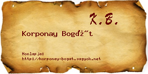 Korponay Bogát névjegykártya
